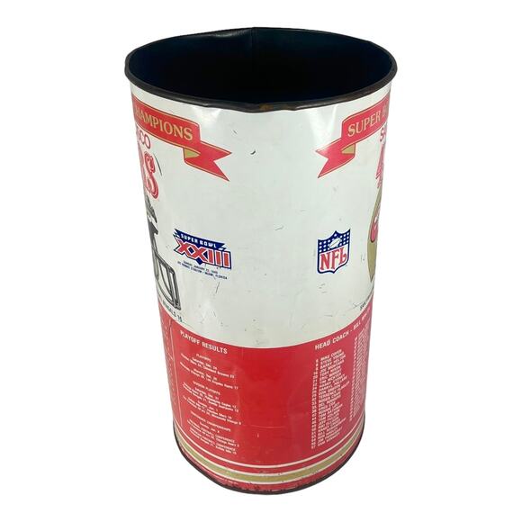 Vintage P&K San Francisco 49ers Metal TRASH CAN 19” Super Bowl XXIII Champions - Picture 4 of 16